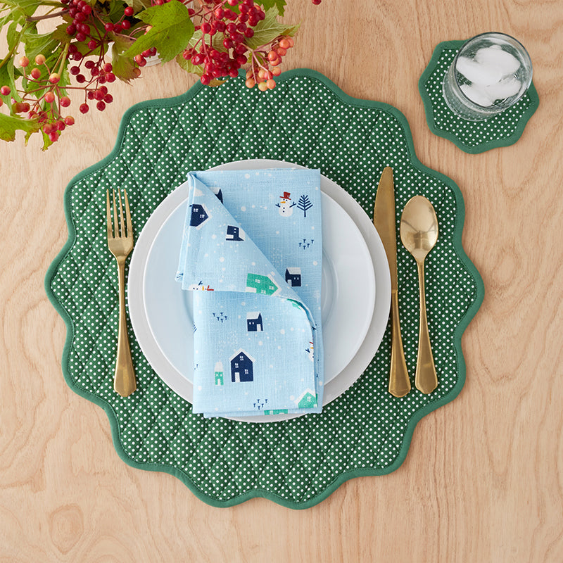 Stripe Dot Scallop Reversible Round Placemats, Set of 4