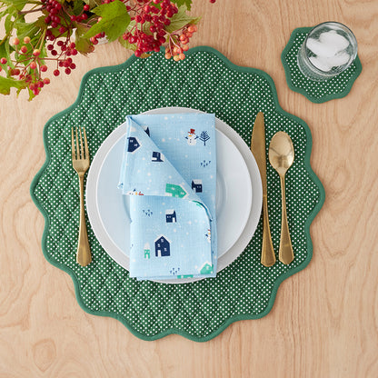 Stripe Dot Scallop Reversible Round Placemats, Set of 4