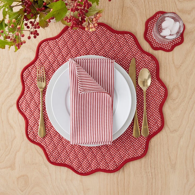 Stripe Dot Scallop Reversible Round Placemats, Set of 4