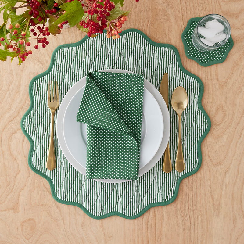 Stripe Dot Scallop Reversible Round Placemats, Set of 4