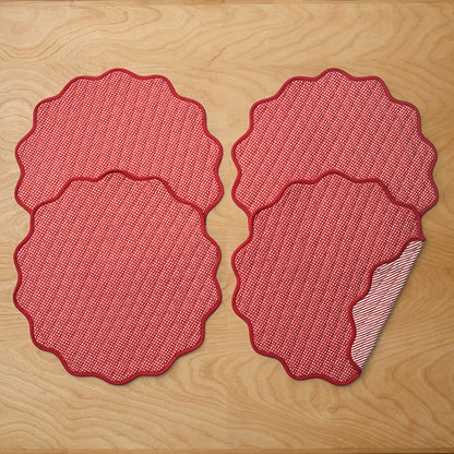 Stripe Dot Scallop Reversible Round Placemats, Set of 4