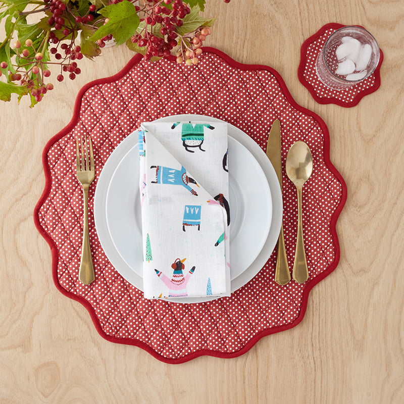 Stripe Dot Scallop Reversible Round Placemats, Set of 4