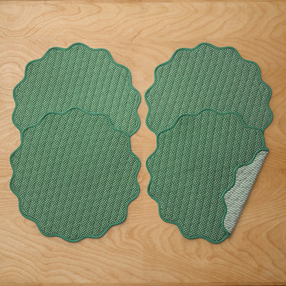 Stripe Dot Scallop Reversible Round Placemats, Set of 4