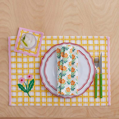 Floral Plaid Napkins, Set of 4