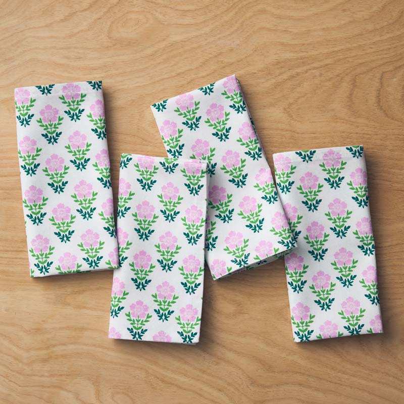 Floral Plaid Napkins, Set of 4