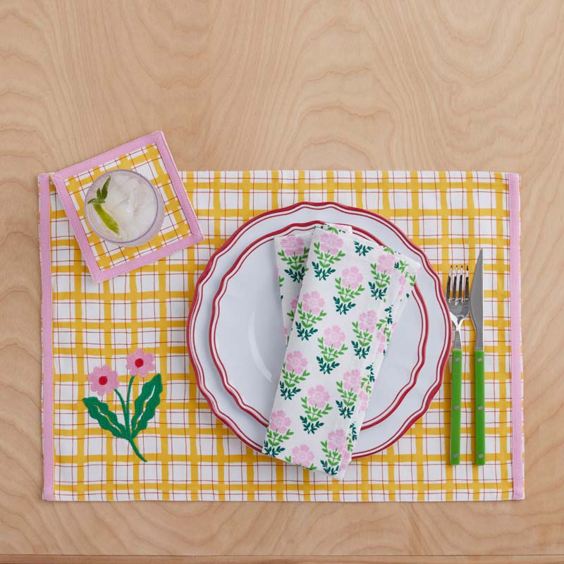 Floral Plaid Napkins, Set of 4