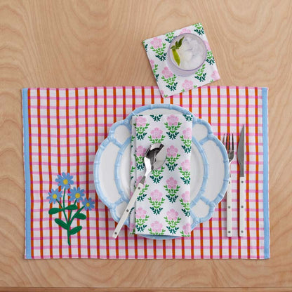 Floral Plaid Napkins, Set of 4