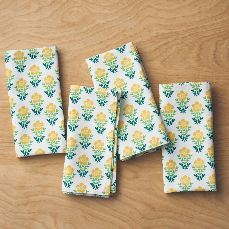 Floral Plaid Napkins, Set of 4