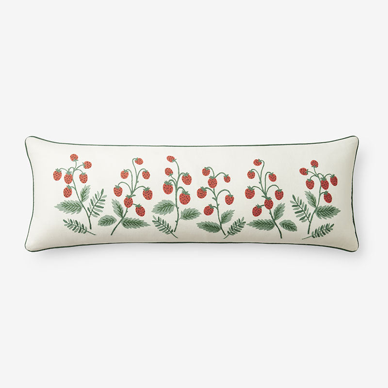 Strawberry Fields Embroidered Decorative Lumbar Pillow Cover