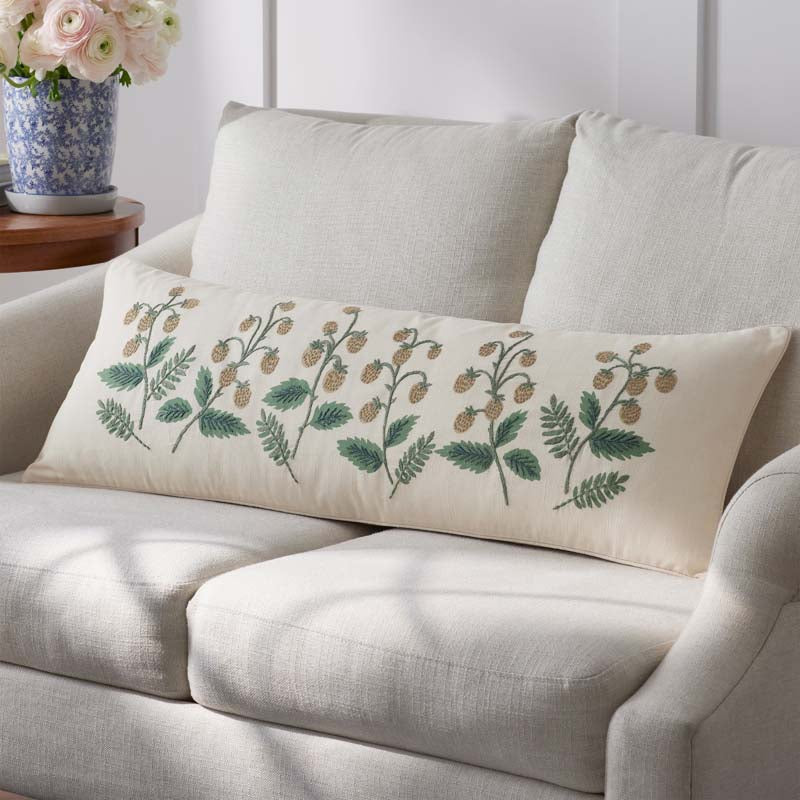 Strawberry Fields Embroidered Decorative Lumbar Pillow Cover
