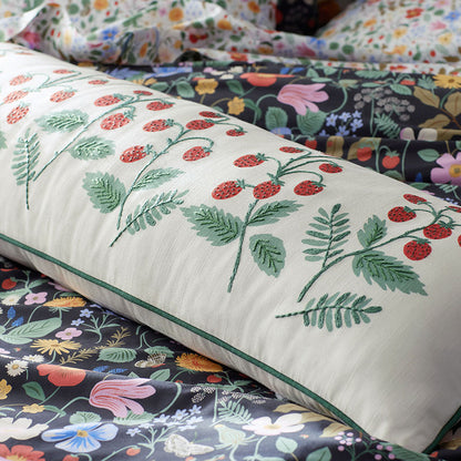 Strawberry Fields Embroidered Decorative Lumbar Pillow Cover