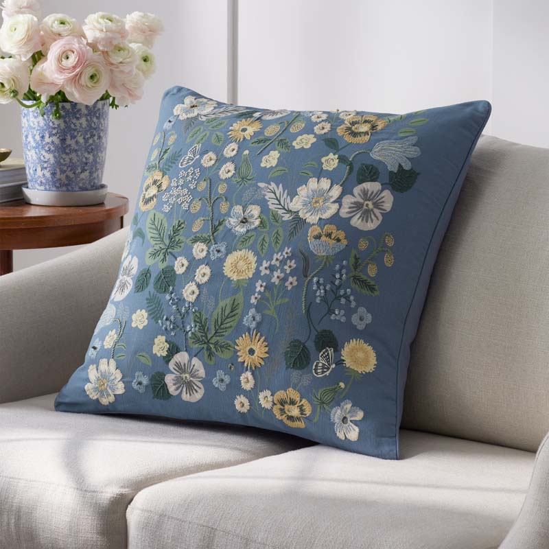Strawberry Fields Embroidered Decorative Square Pillow Cover