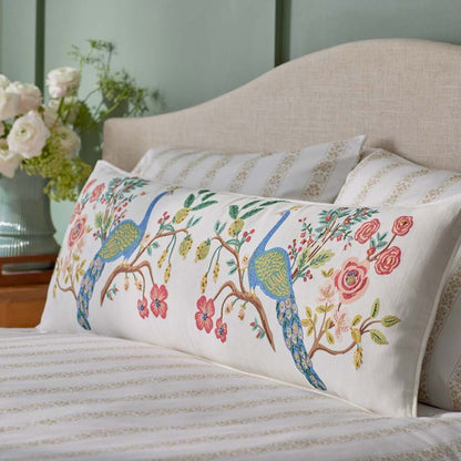 Peacock Embroidered Decorative Lumbar Pillow Cover