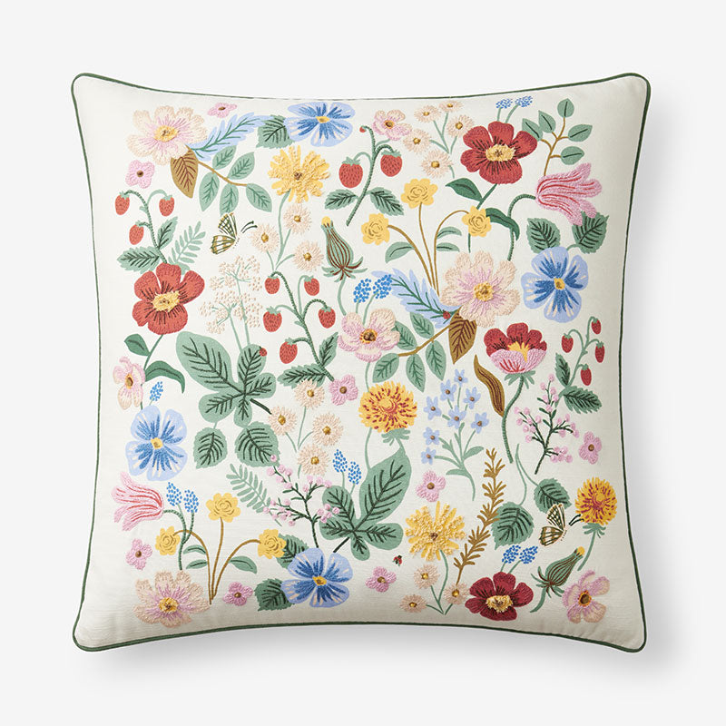Strawberry Fields Embroidered Decorative Square Pillow Cover