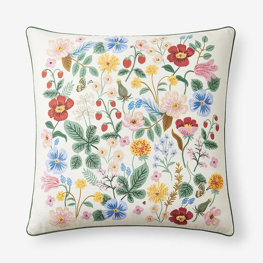 Strawberry Fields Embroidered Decorative Square Pillow Cover