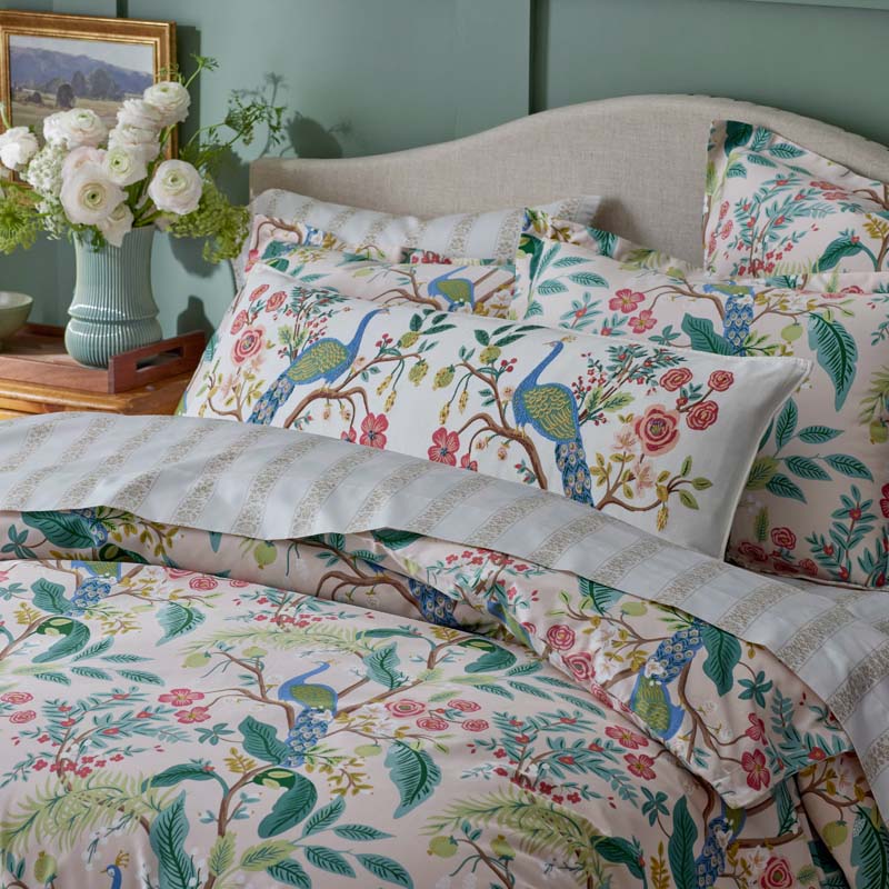 Peacock Embroidered Decorative Lumbar Pillow Cover