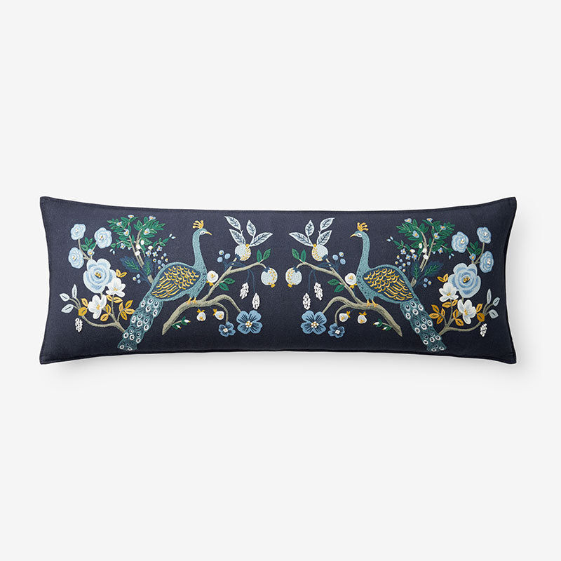 Peacock Embroidered Decorative Lumbar Pillow Cover