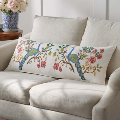 Peacock Embroidered Decorative Lumbar Pillow Cover
