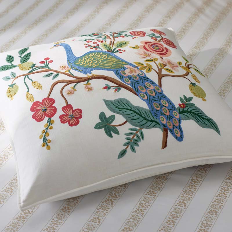 Peacock Embroidered Decorative Square Pillow Cover