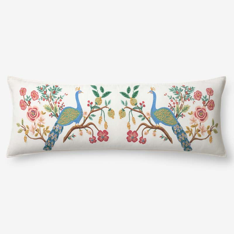 Peacock Embroidered Decorative Lumbar Pillow Cover