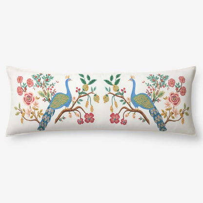 Peacock Embroidered Decorative Lumbar Pillow Cover