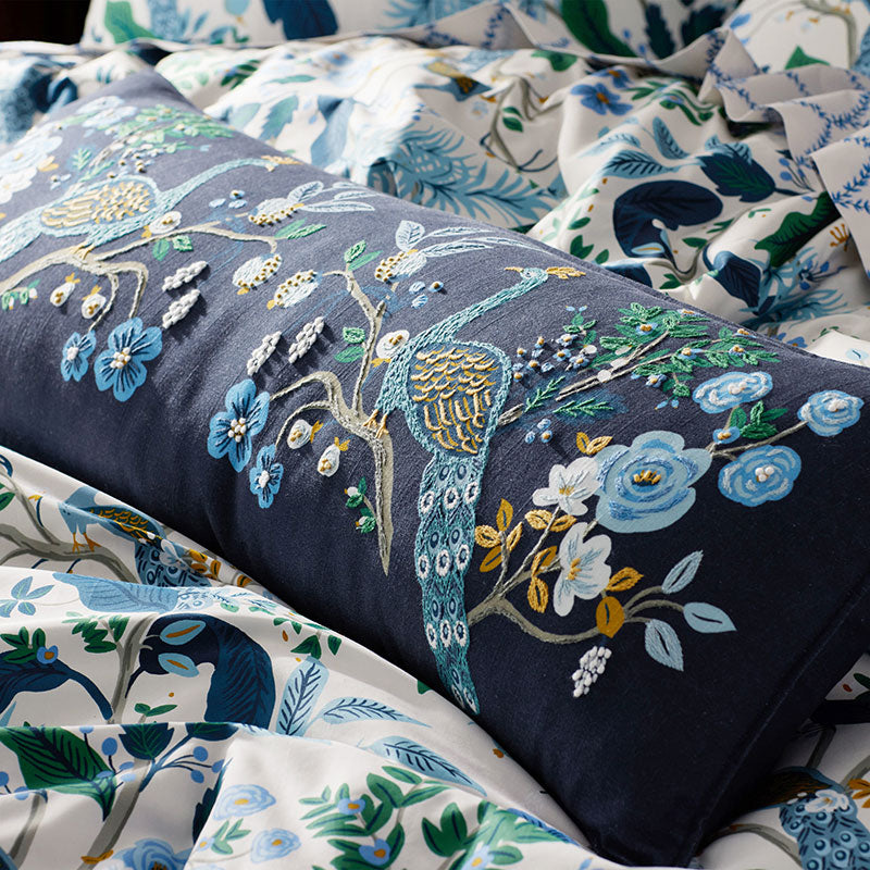 Peacock Embroidered Decorative Lumbar Pillow Cover