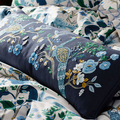 Peacock Embroidered Decorative Lumbar Pillow Cover