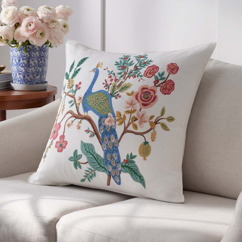 Peacock Embroidered Decorative Square Pillow Cover