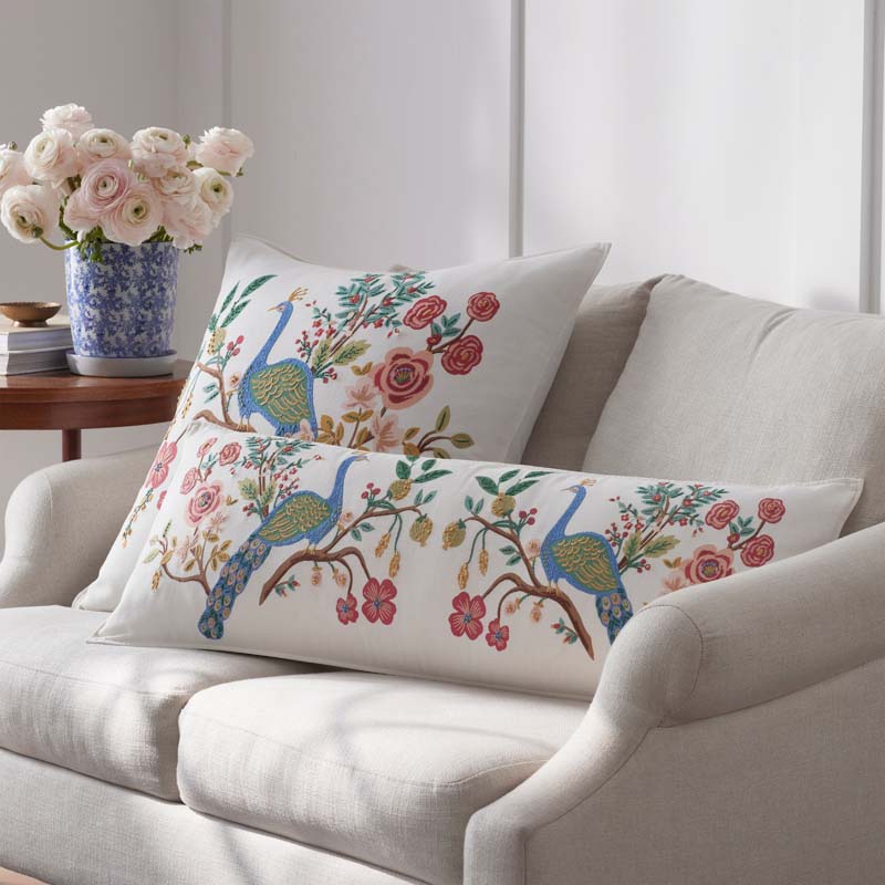 Peacock Embroidered Decorative Square Pillow Cover