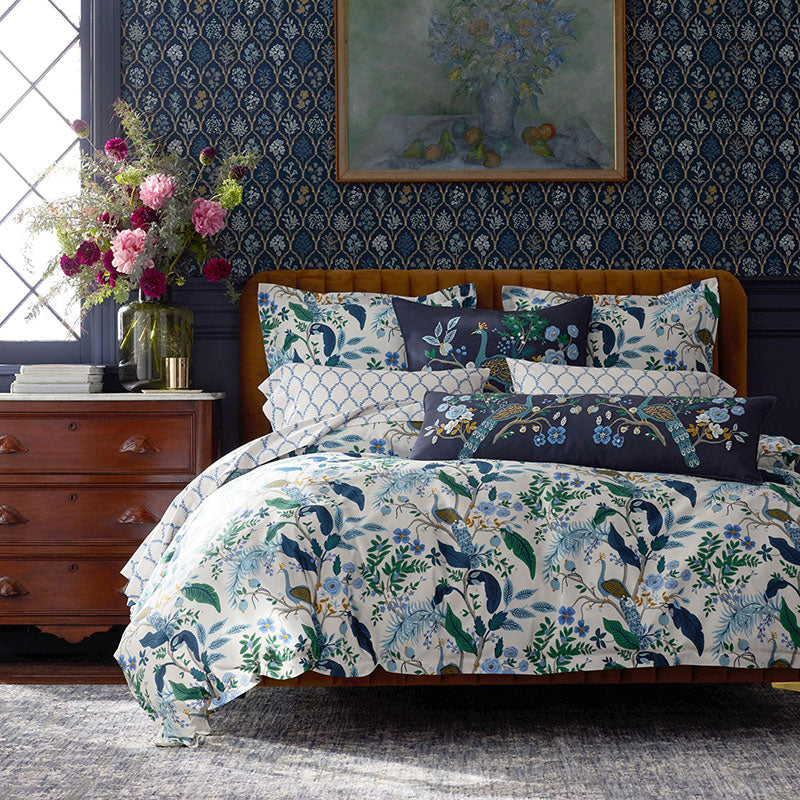 Peacock Embroidered Decorative Lumbar Pillow Cover