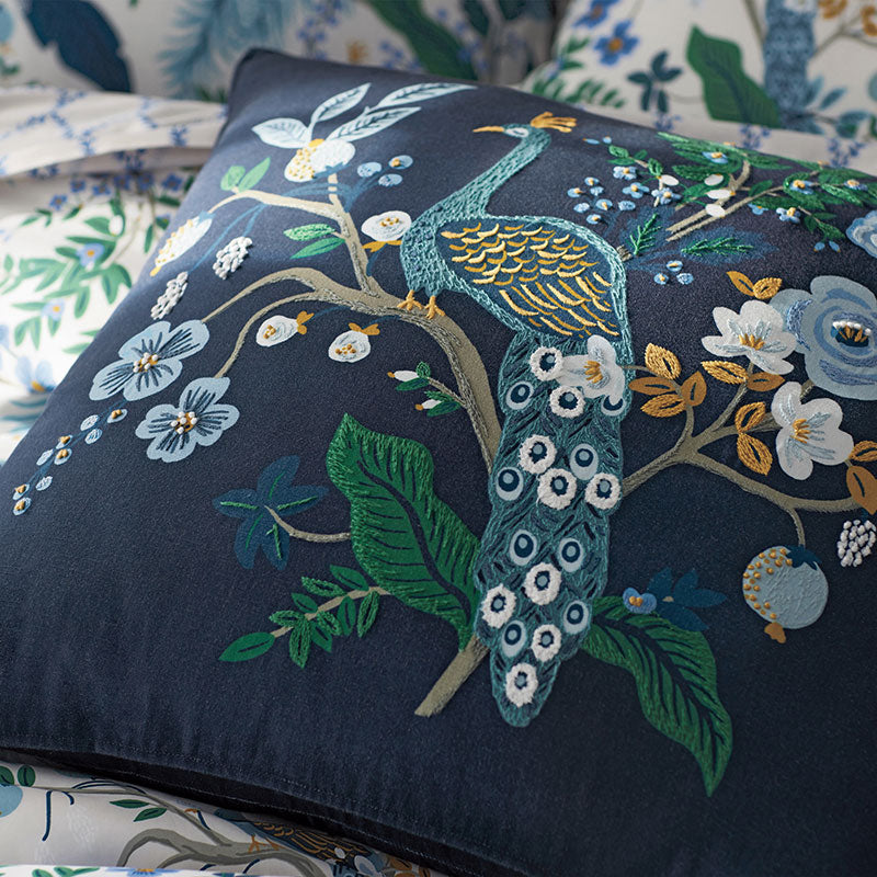 Peacock Embroidered Decorative Square Pillow Cover