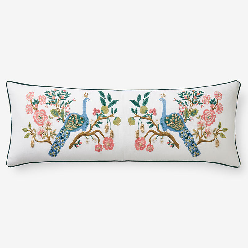 Peacock Embroidered Decorative Lumbar Pillow Cover
