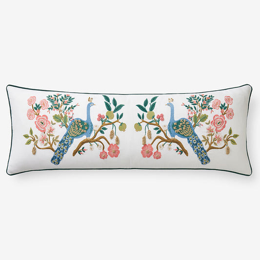 Peacock Embroidered Decorative Lumbar Pillow Cover