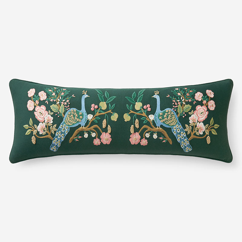 Peacock Embroidered Decorative Lumbar Pillow Cover