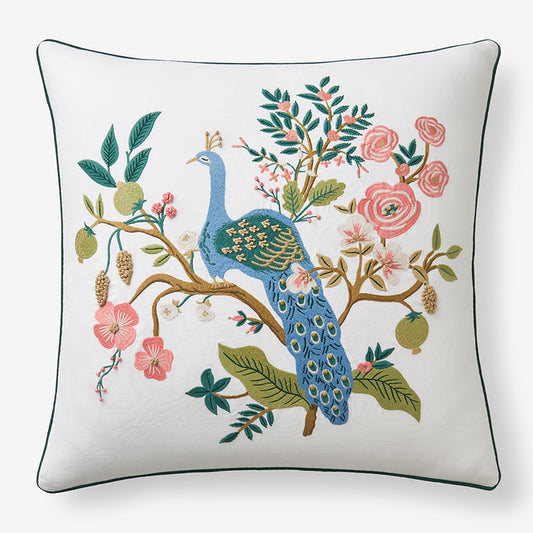 Peacock Embroidered Decorative Square Pillow Cover