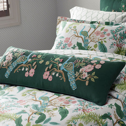 Peacock Embroidered Decorative Lumbar Pillow Cover