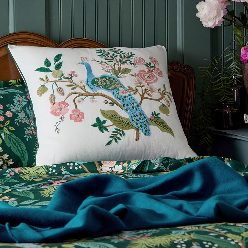 Peacock Embroidered Decorative Square Pillow Cover