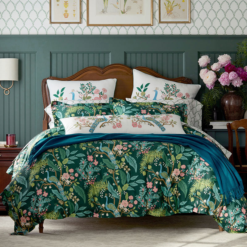 Peacock Embroidered Decorative Square Pillow Cover