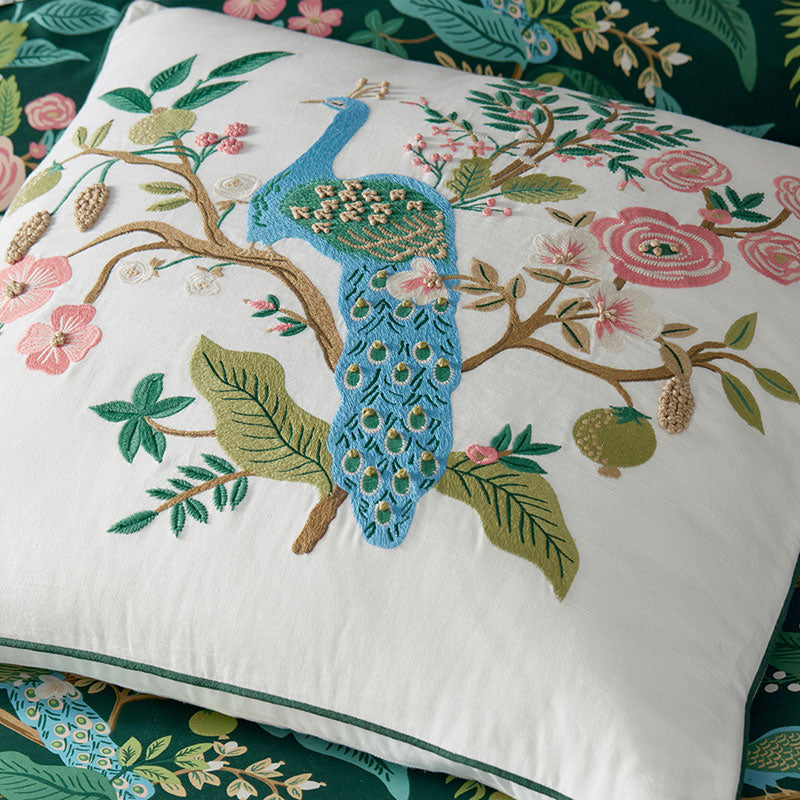 Peacock Embroidered Decorative Square Pillow Cover