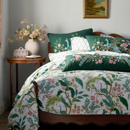 Peacock Embroidered Decorative Lumbar Pillow Cover