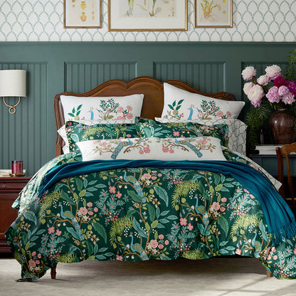 Peacock Embroidered Decorative Lumbar Pillow Cover