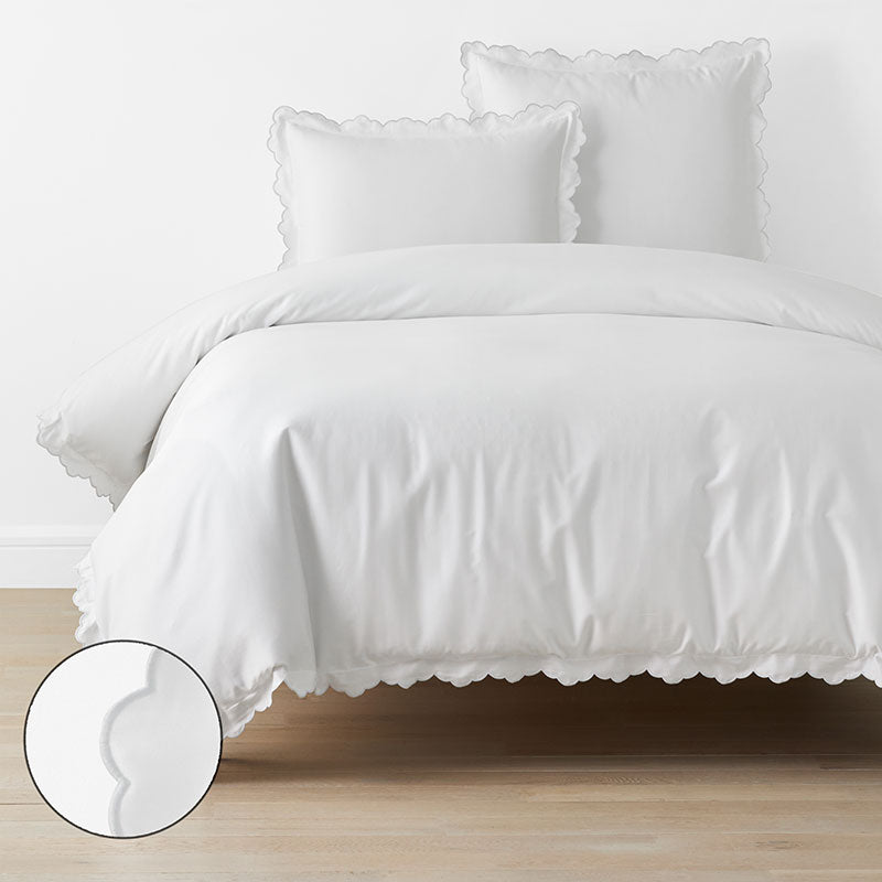 Embroidered Scallop Classic Smooth Sateen Solid Duvet Cover