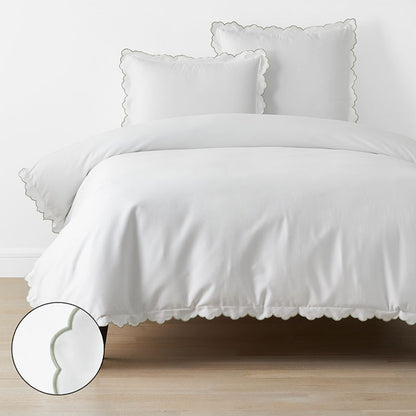 Embroidered Scallop Classic Smooth Sateen Solid Duvet Cover