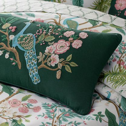 Peacock Embroidered Decorative Lumbar Pillow Cover