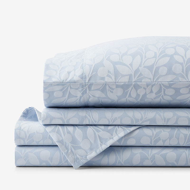 Jacquard Leaf Yarn-Dyed Premium Smooth Supima® Cotton Wrinkle-Free Sateen Bed Sheet Set
