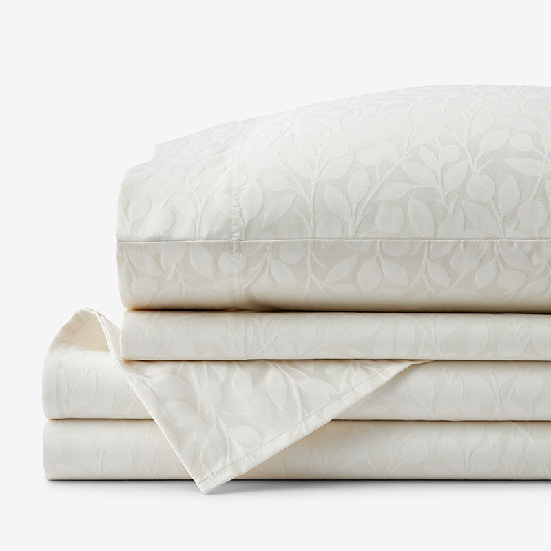 Jacquard Leaf Yarn-Dyed Premium Smooth Supima® Cotton Wrinkle-Free Sateen Bed Sheet Set