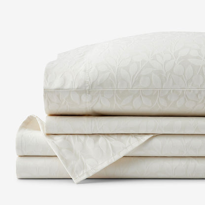 Jacquard Leaf Yarn-Dyed Premium Smooth Supima® Cotton Wrinkle-Free Sateen Bed Sheet Set