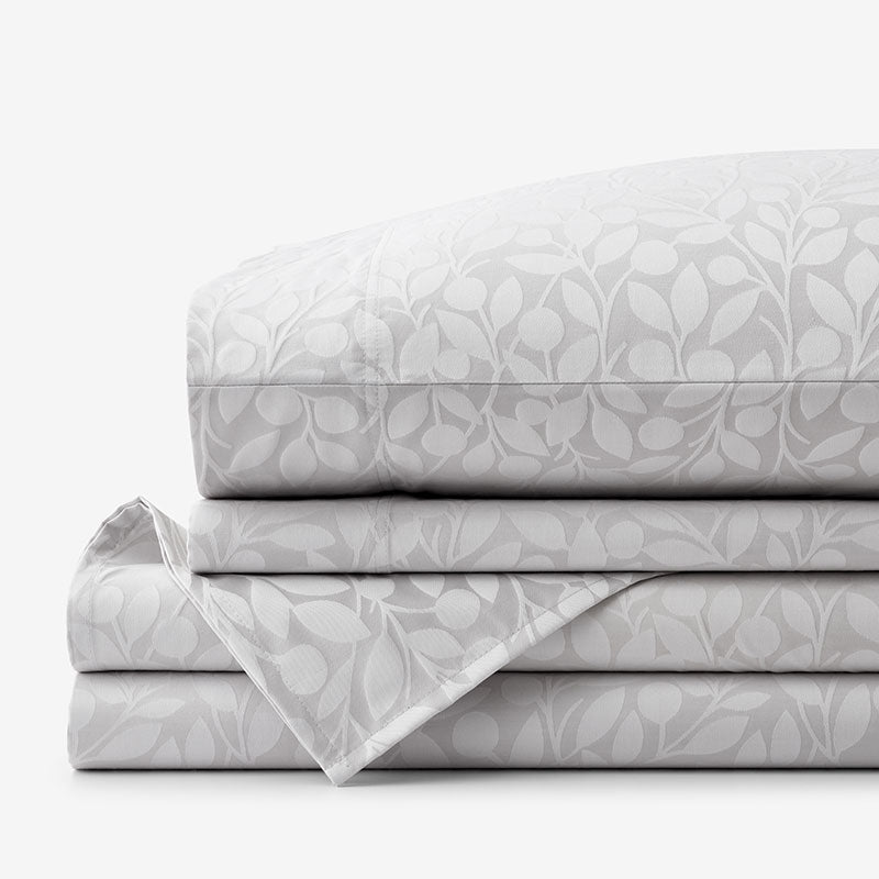 Jacquard Leaf Yarn-Dyed Premium Smooth Supima® Cotton Wrinkle-Free Sateen Bed Sheet Set