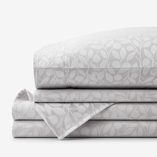 Jacquard Leaf Yarn-Dyed Premium Smooth Supima® Cotton Wrinkle-Free Sateen Bed Sheet Set