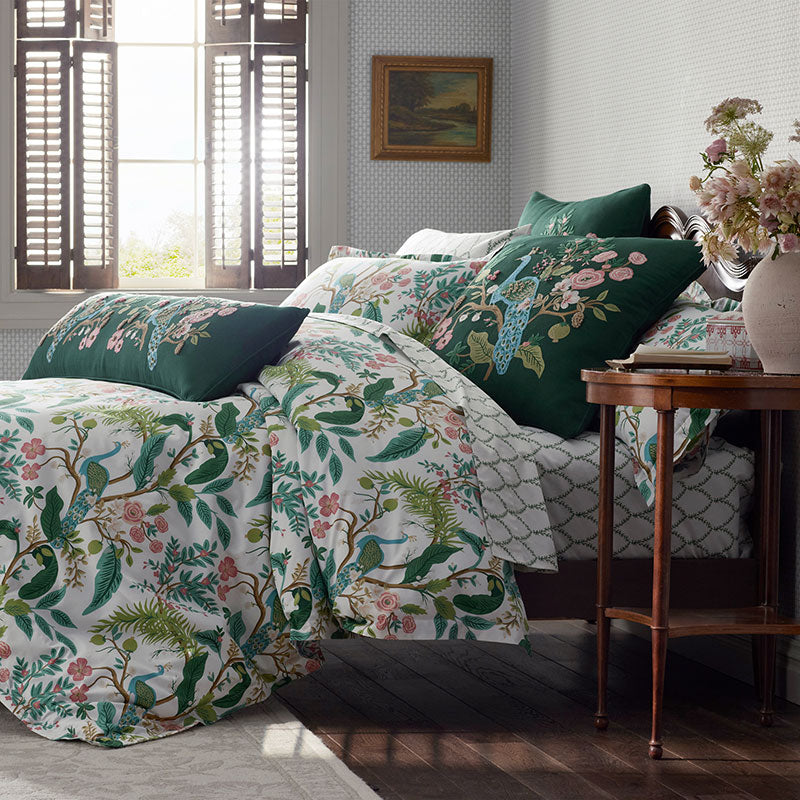 Peacock Embroidered Decorative Lumbar Pillow Cover
